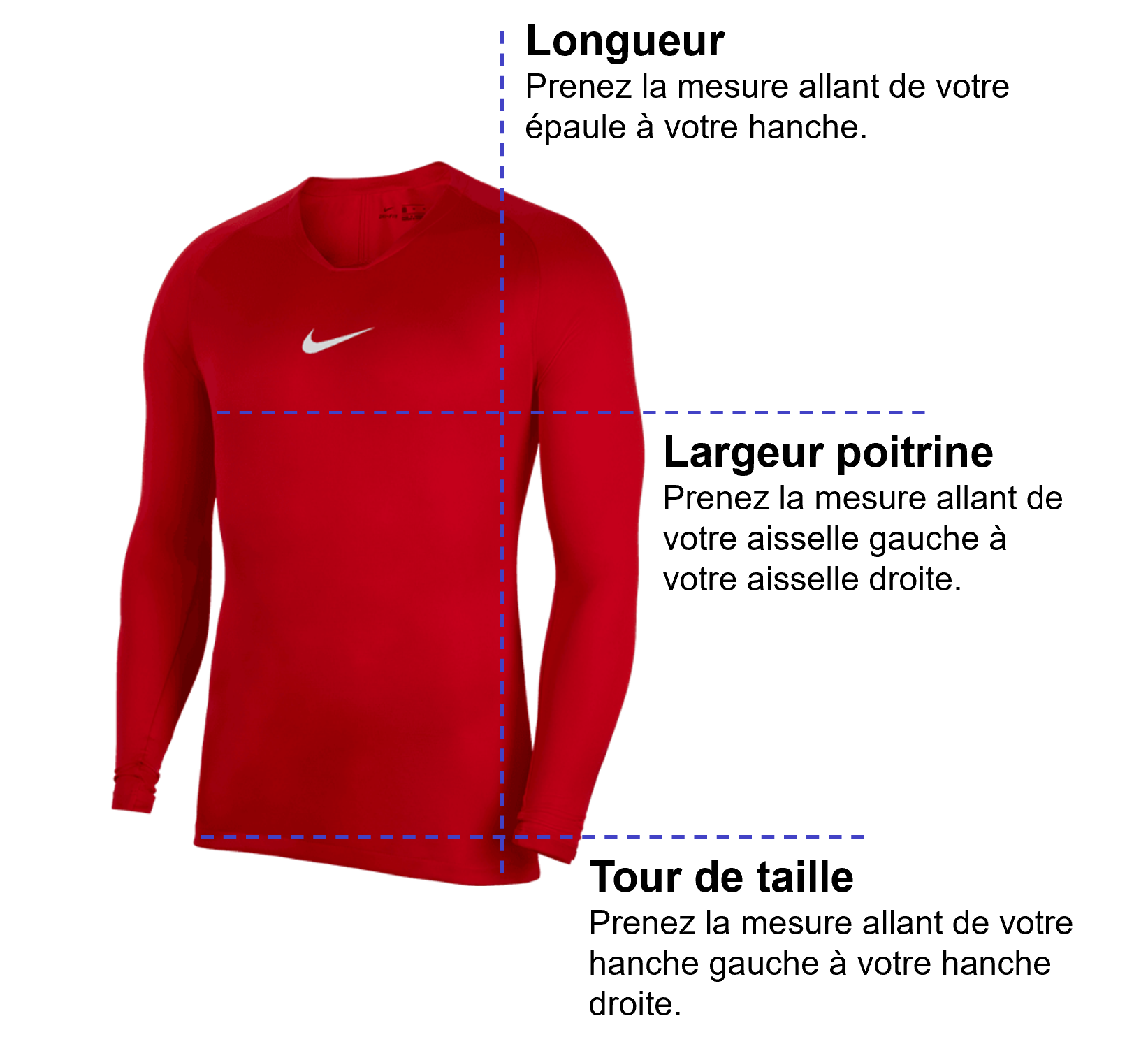 Tableau des mensurations du produit