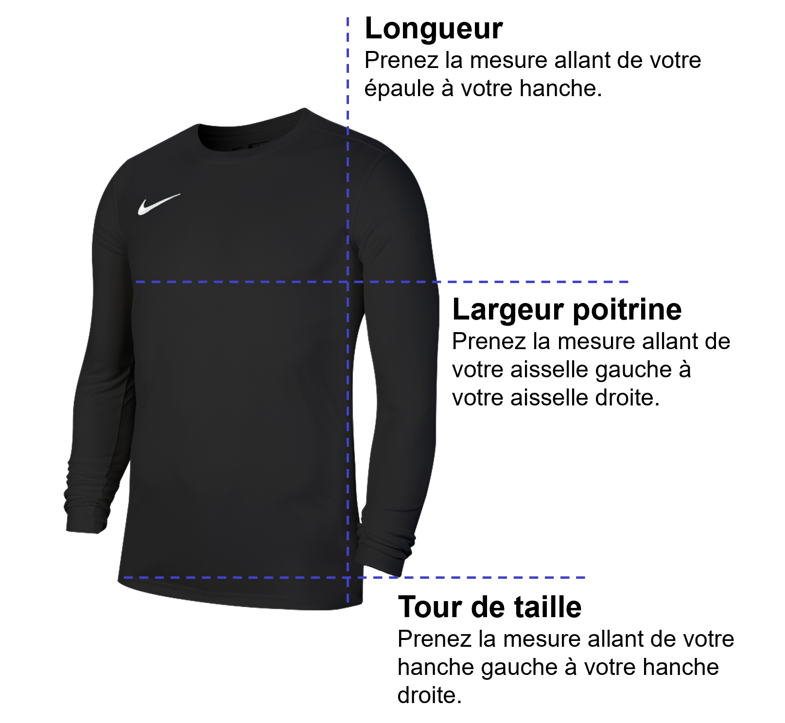 Tableau des mensurations du produit