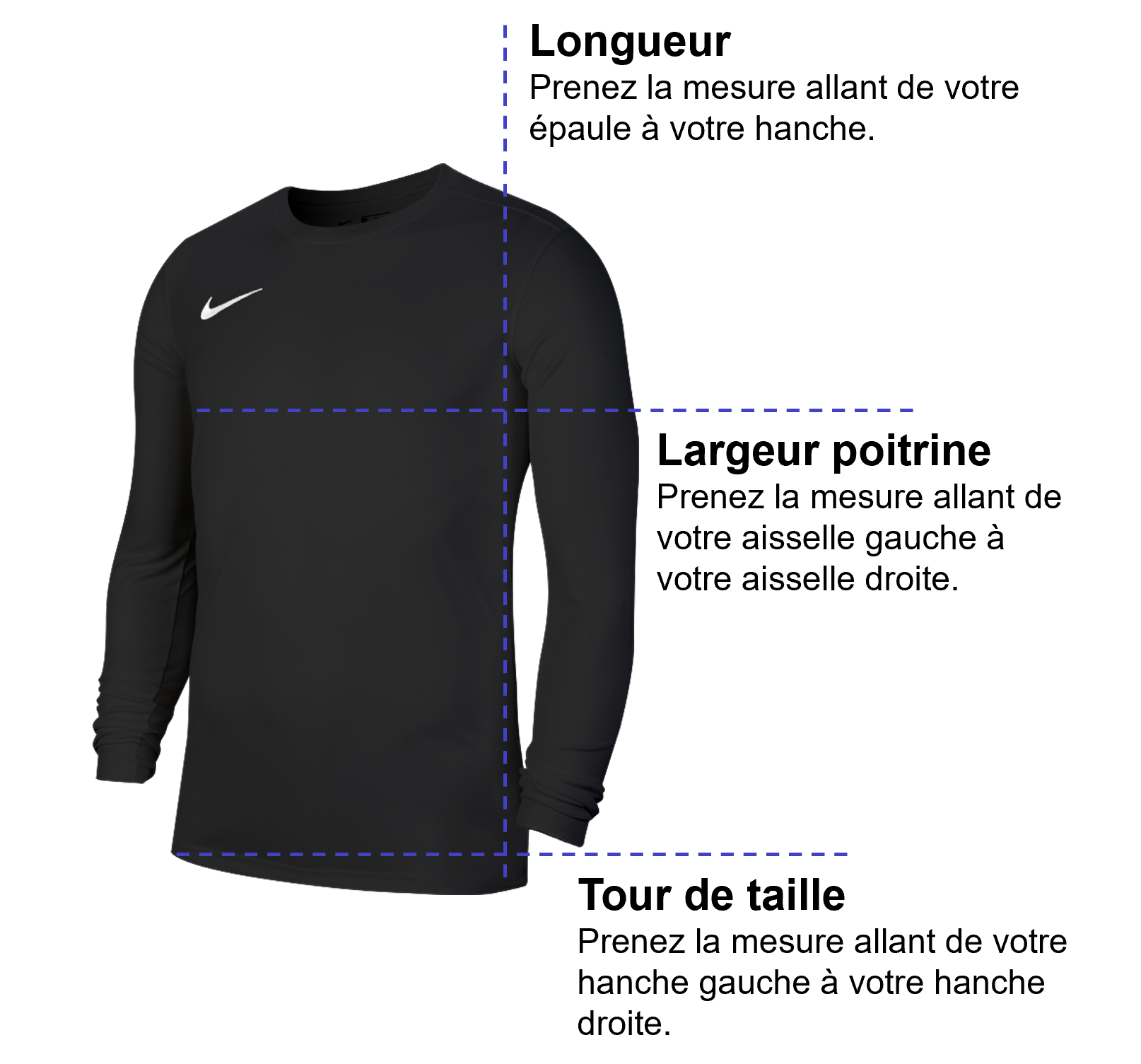 Tableau des mensurations du produit