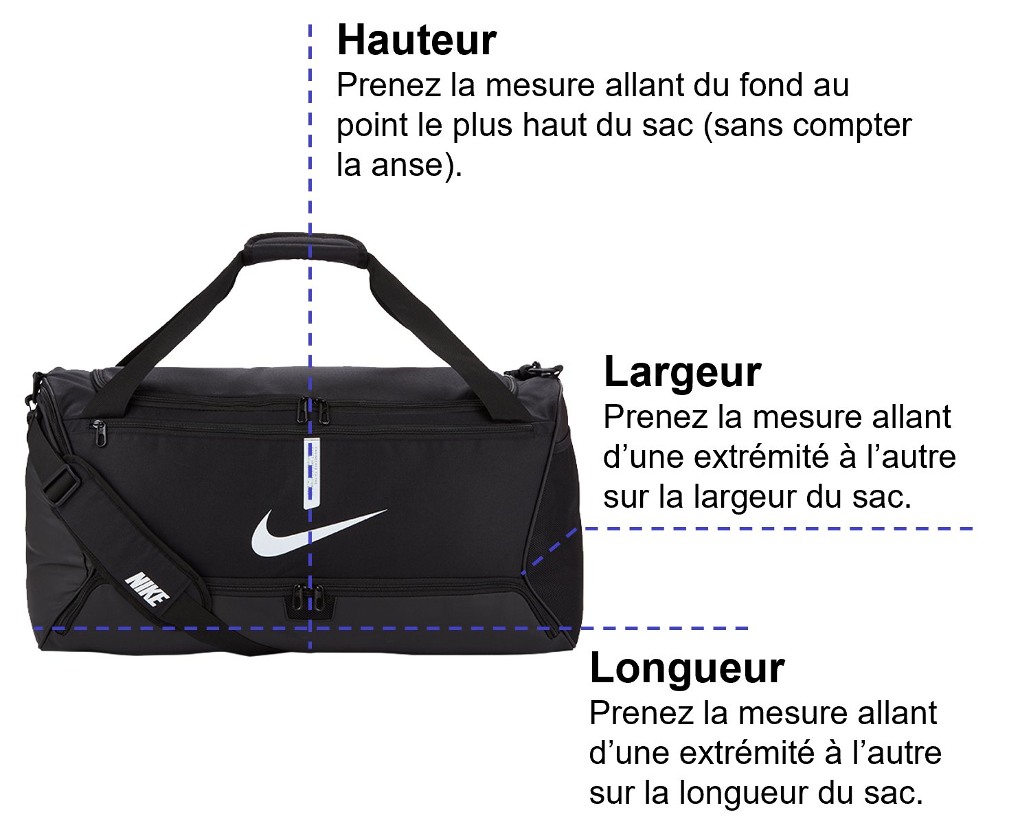 Tableau des mensurations du produit