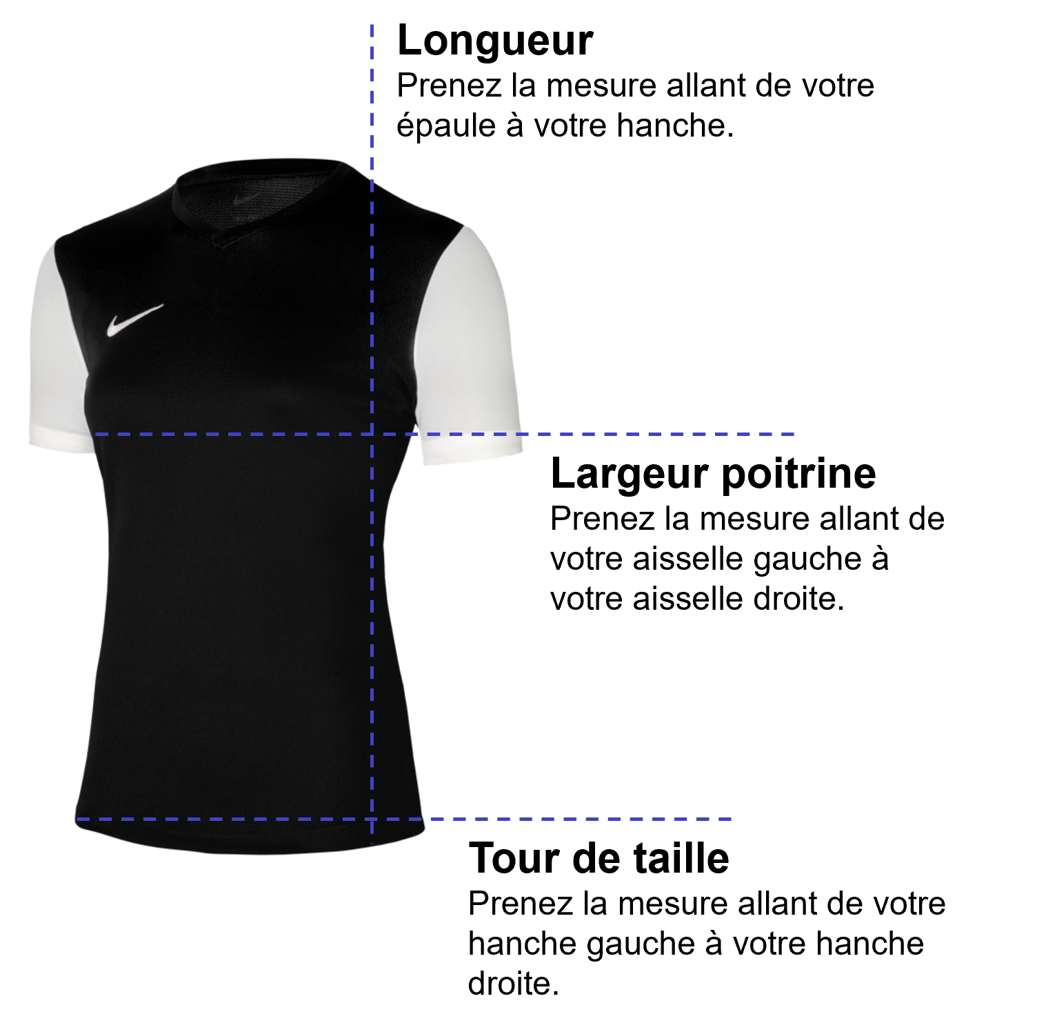 Tableau des mensurations du produit