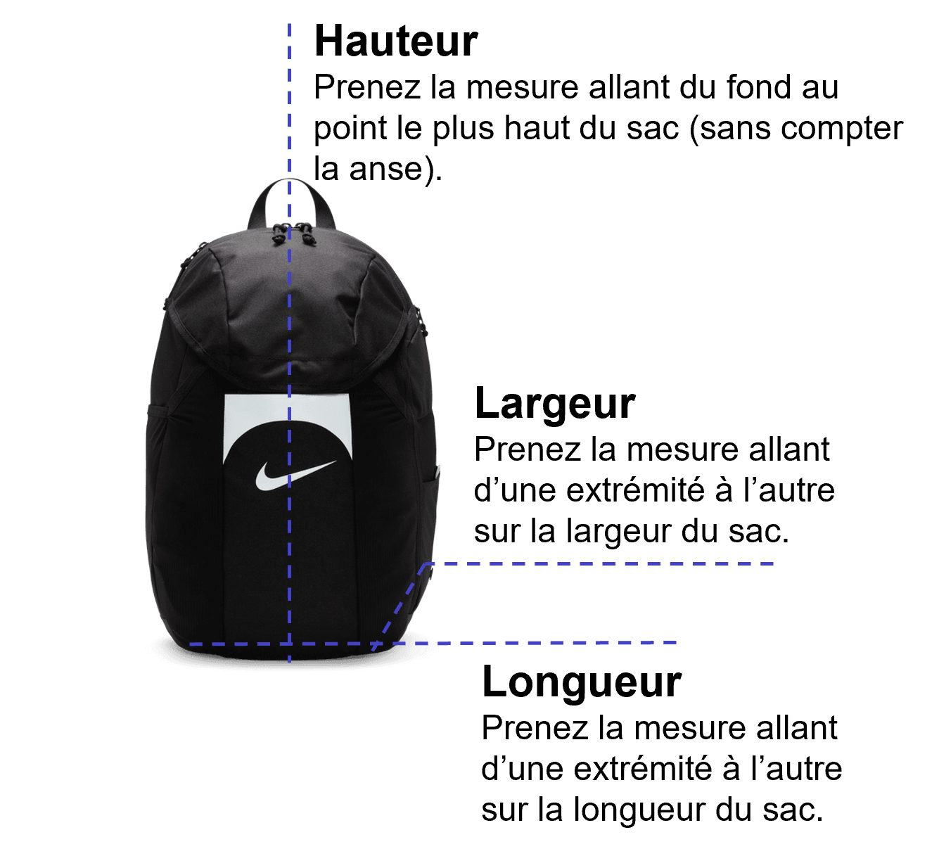 Tableau des mensurations du produit