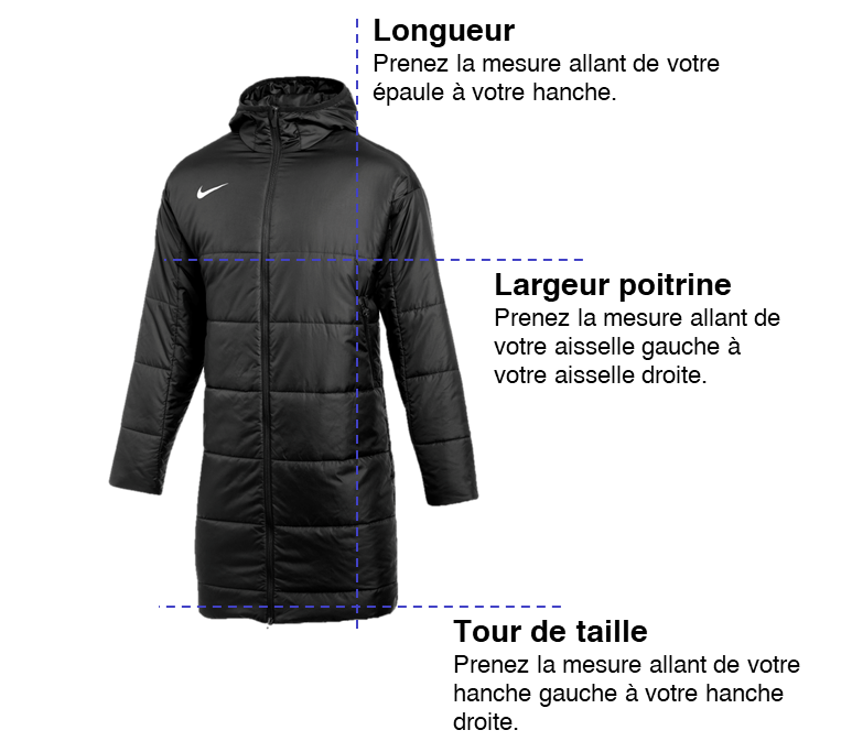 Tableau des mensurations du produit