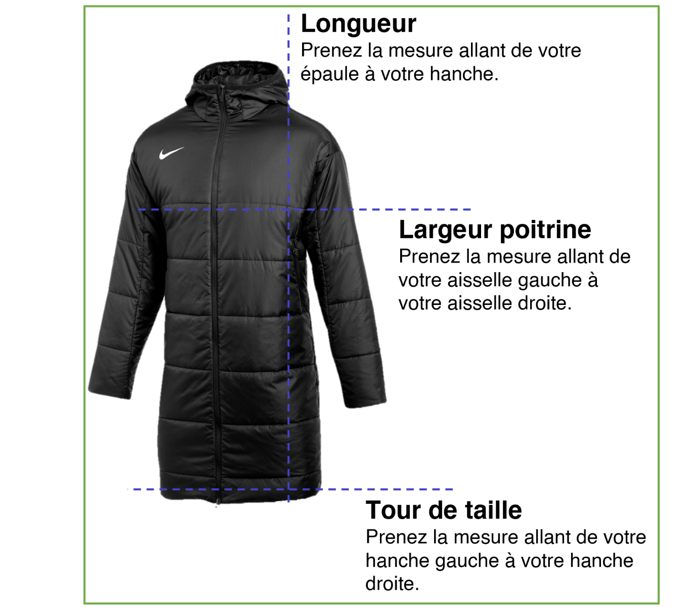 Tableau des mensurations du produit