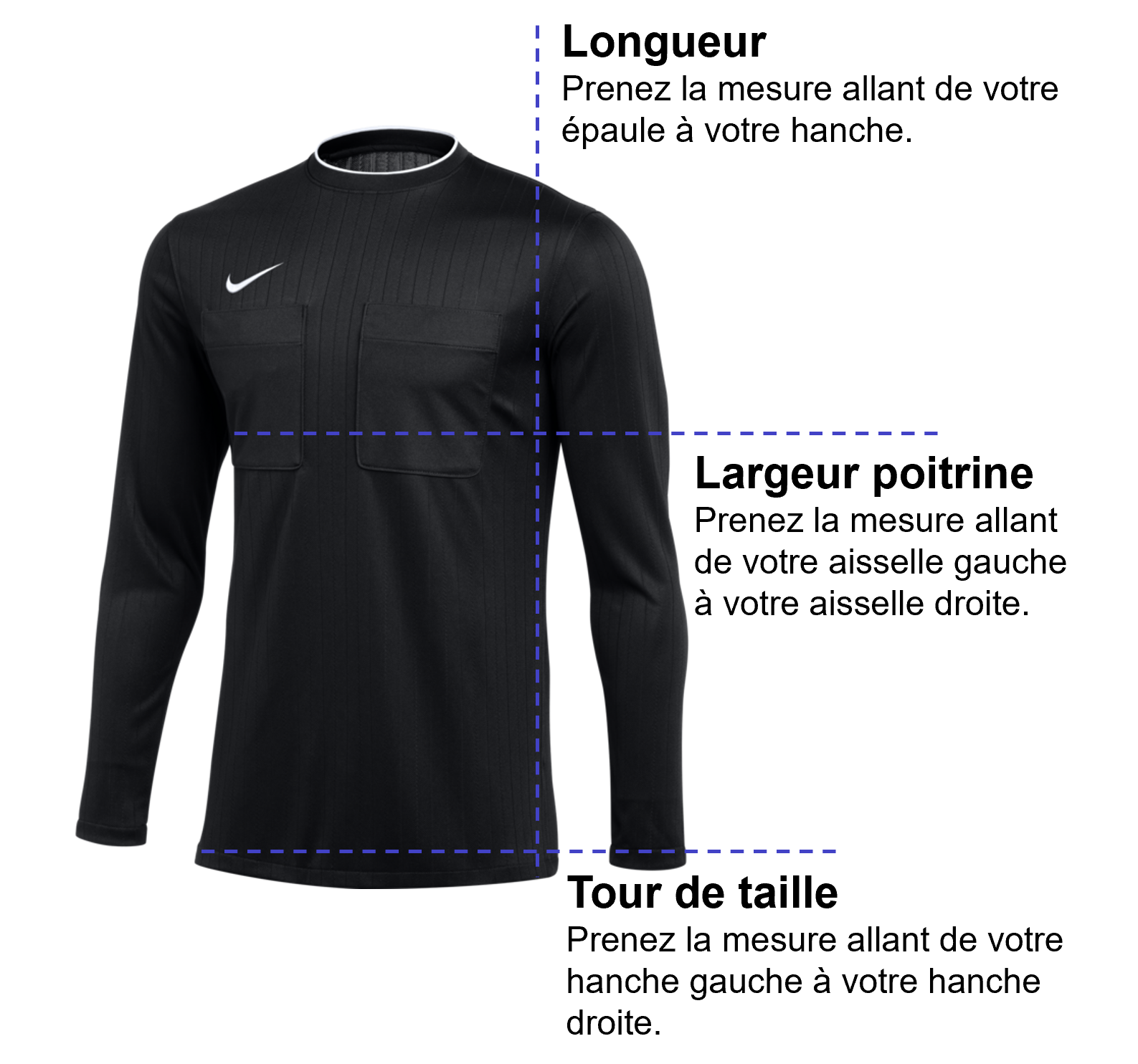 Tableau des mensurations du produit