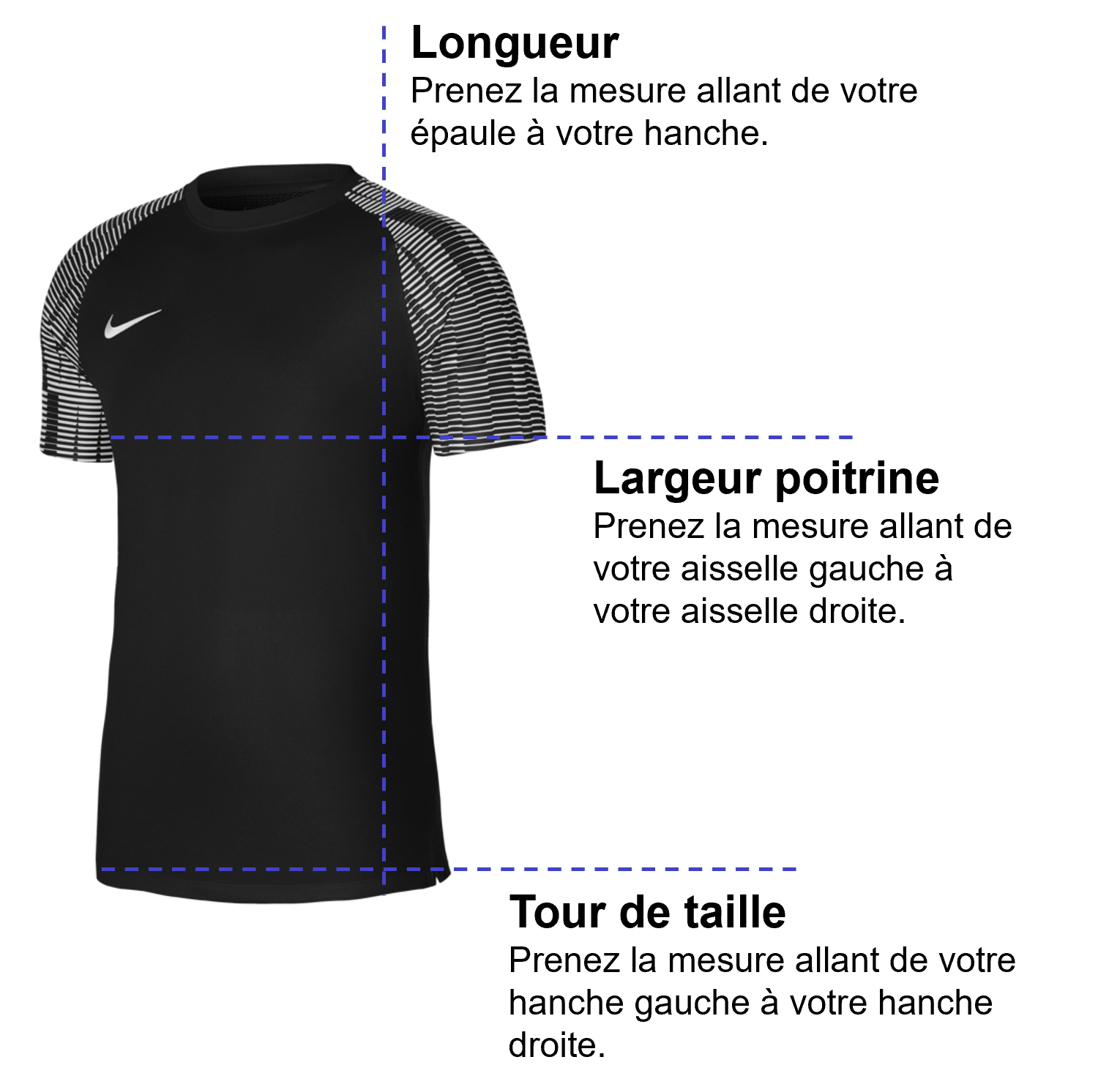 Tableau des mensurations du produit