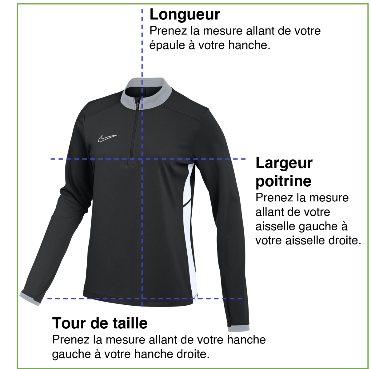 Tableau des mensurations du produit