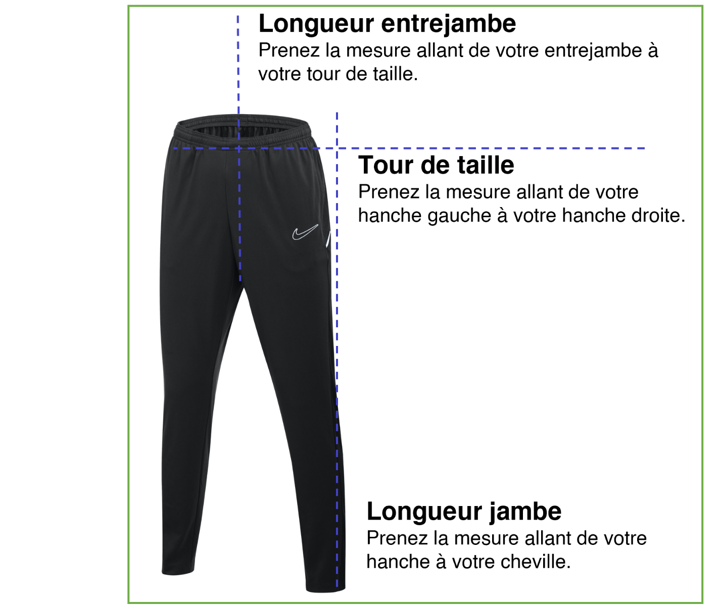 Tableau des mensurations du produit