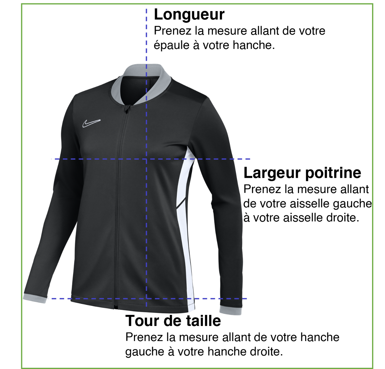 Tableau des mensurations du produit
