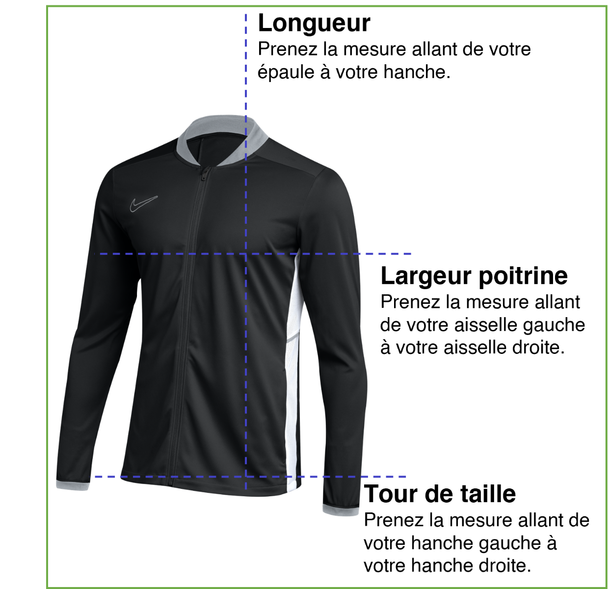 Tableau des mensurations du produit