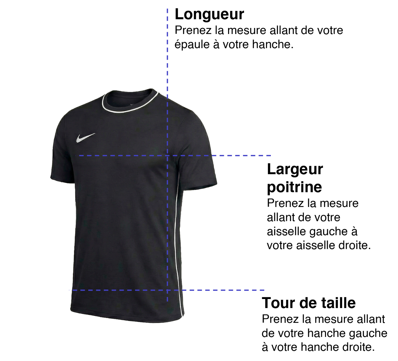 Tableau des mensurations du produit